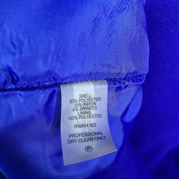 Calvin Klein Shoulder Ruffle Dress Royal Blue Form Fitting Knee Length Midi 12 - Picture 9 of 11